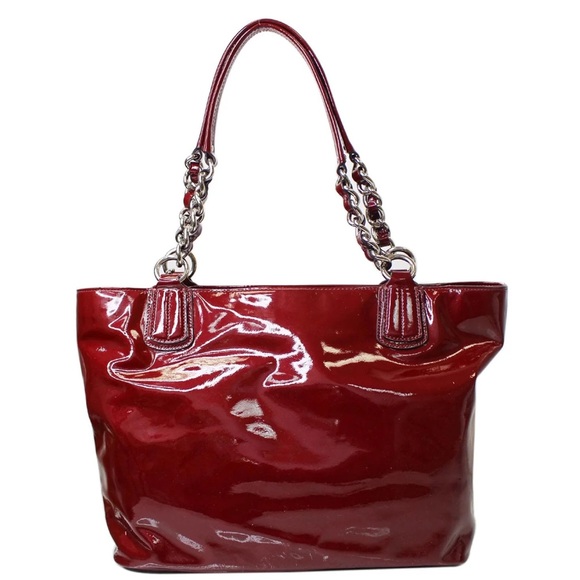 ♥️Authentic Burgundy Coach patent Leather w/ Gold hardware & Original hang tag - Picture 14 of 17
